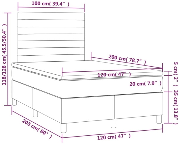 vidaXL Boxspringbett mit Matratze & LED Dunkelgrau 120x200 cm Stoff, Härtegrad: H2 [3135502] Bild 7
