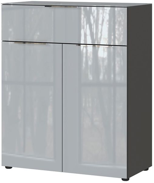 Kommode Owingen / Oakland, Glas, Holzwerkstoff, Silber, Grau, Schwarz, 83 x 102 x 42 cm