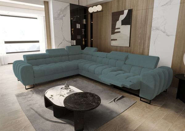 Ecksofa Schlafsofa BASTIEN RELAX in Stoff Terra Flaschengrün Ottomane Links