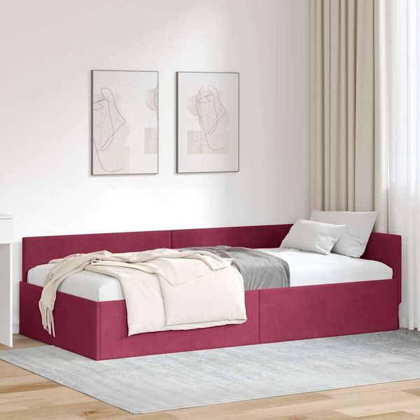 vidaXL Eckbettgestell mit Kopfteil Weinrot 90 cm x 200 cm Samt 42016085