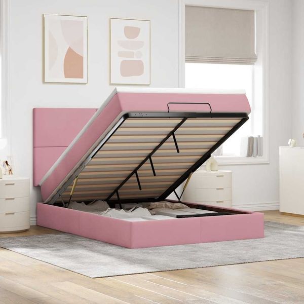 vidaXL Ottoman-Bett mit Matratzen Rosa 140x190 cm Samt 3313402