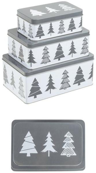 Weihnachts-Keksdosen Plätzchendosen 3er Set rechteckig grau