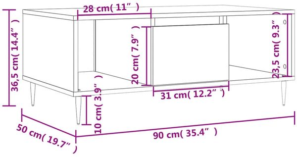 vidaXL Couchtisch Hochglanz-Weiß 90x50x36,5 cm Holzwerkstoff 830582 Bild 11
