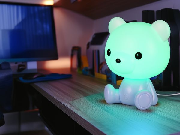 Ausgefallene USB Tischlampe Teddy mit RGB Farbwechsel, Blau, Höhe 25cm