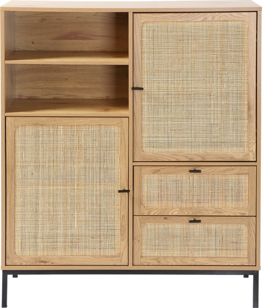Casâme 'JAYA' Hohe Buffetschrank mit Rattanfronten - L100 x H120 cm - Helles Holz