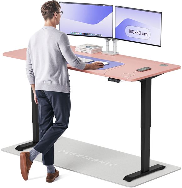 Desktronic HomePro Elektrisch höhenverstellbarer Schreibtisch 180x80cm Schwarz/Rosa mit Memory-Funktion, Anti-Kollisions Technologie, USB-A und USB-C-Ladeanschlüssen