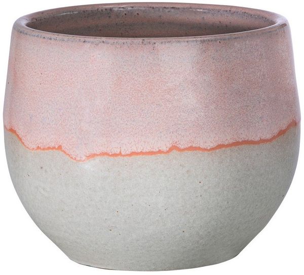 Dehner Übertopf Miu, bauchige Form, glasierte Keramik, rosa, handgefertigter Indoor Blumentopf mit zweifarbiger Glasur