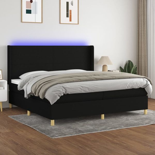vidaXL Boxspringbett mit Matratze & LED Stoff Schwarz 200x200 cm, Härtegrad: H2 [3138743]