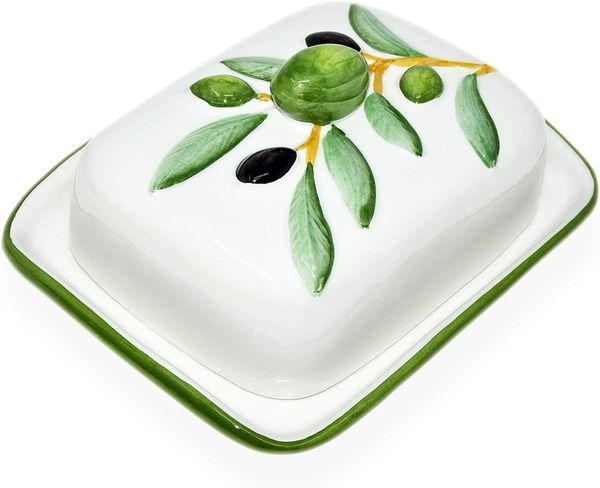 Lashuma Butterdose Olive, Keramik, (1-tlg, 18x14 cm), Butterbox italienisch für 250 g Butter