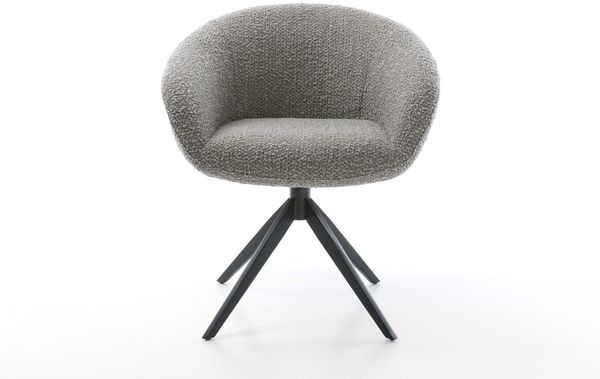 Drehstuhl Vinka-Flex mit Armlehnen Bouclé Silbergrau Kreuzgestell breit Schwarz 360° drehbar Taschenfederkern Bild 2