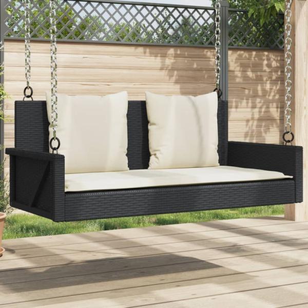 vidaXL Hängebank mit Kissen Schwarz 119x56x48 cm Poly Rattan 365629