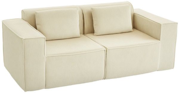 HOMCOM 3-Sitzer weiche Schaumstoffstruktur, breite Armlehnen, 2 Kissen, Couch 1 Teile, für Wohnzimmer, Schlafzimmer, Beige