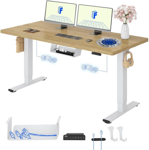 FLEXISPOT Höhenverstellbarer Schreibtisch mit 2 Motoren & 25MM EINTEILIGER Tischplatte 160x80 cm, Ergonomischer Bürotisch Elektrisch mit Kabelmanagement, Memory Funktion & Höhenanzeige