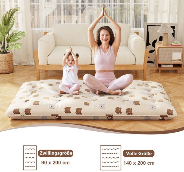 140 x 200 cm Japanische Futon Matratze mit Waschbarem Bezug & Tragetasche Tatami-Matte Braunbär Bild 5