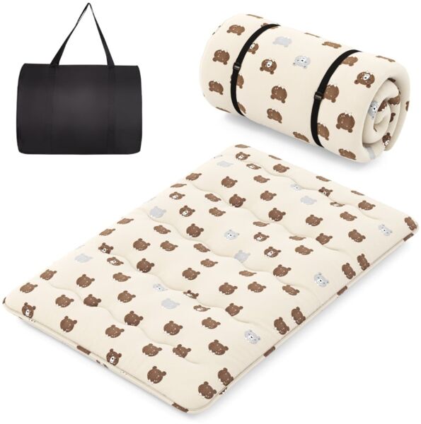 140 x 200 cm Japanische Futon Matratze mit Waschbarem Bezug & Tragetasche Tatami-Matte Braunbär