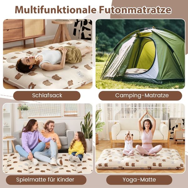 140 x 200 cm Japanische Futon Matratze mit Waschbarem Bezug & Tragetasche Tatami-Matte Braunbär Bild 3