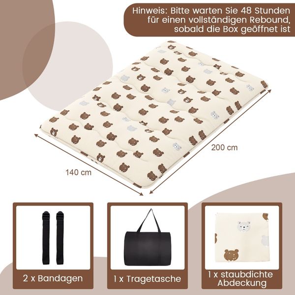 140 x 200 cm Japanische Futon Matratze mit Waschbarem Bezug & Tragetasche Tatami-Matte Braunbär Bild 2