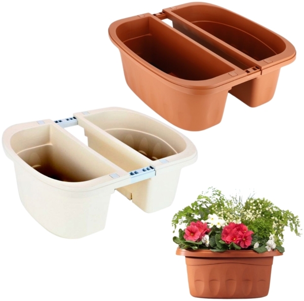 Blumenkasten Balkongeländer Beidseitig Balkon Blumenkasten Doppelseitig Balkonkasten mit Halterung Geländerkasten mit Wasserspeicher terracotta 50 cm