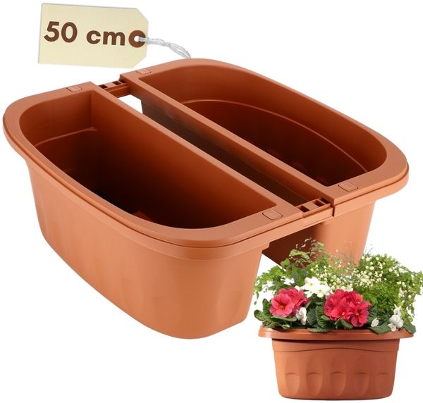 Blumenkasten Balkon Beidseitiger Balkonkasten mit Halterung Blumenkasten mit Wasserspeicher Pflanzkasten für Geländer Geländerkasten ohne Bohren Terracotta 50 cm