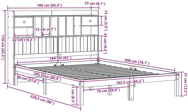 vidaXL Massivholzbett mit Regal ohne Matratze Weiß 160x200 cm Kiefer 3321631 Bild 11