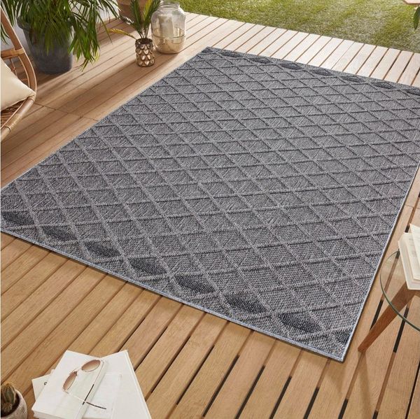 SIMPEX24 Outdoorteppich Rauten Design, Läufer, Höhe: 8 mm, In & Outdoor Teppich Grau Rauten Design für Küchen Balkon Terrasse