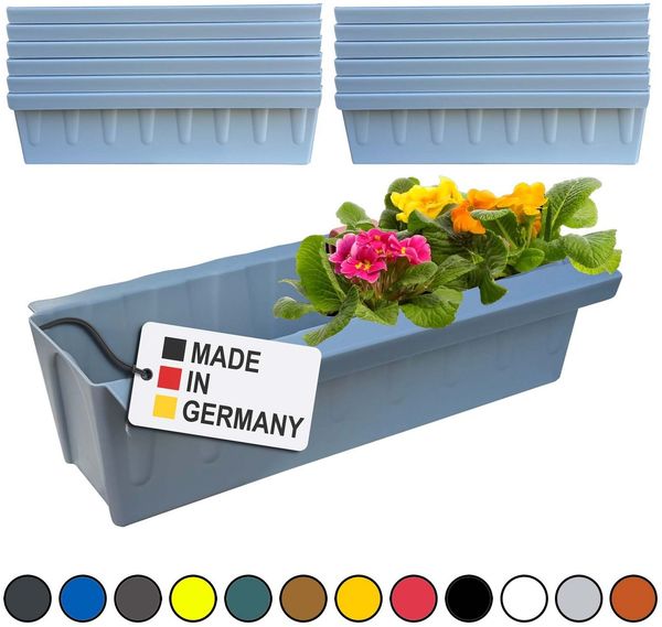 Hossi's Wholesale 10 Euro-Paletten Blumenkästen-Einsätze | mit Hängesystem zum Einhängen | 37,3cm Hellgrau | Pflanzkasten für Europalette Palette | Balkonkasten | Blumentopf | extrem stabil
