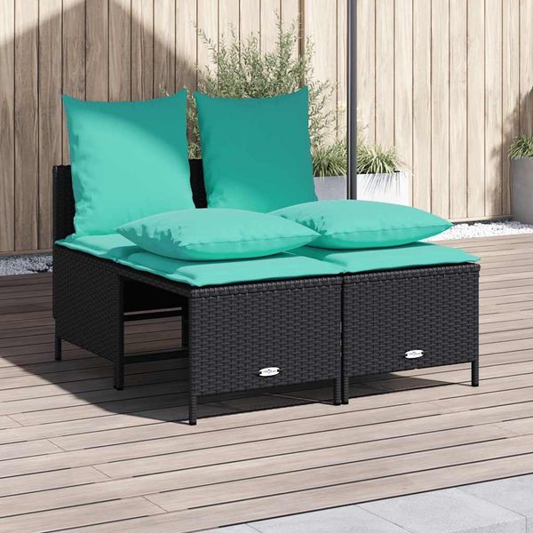 vidaXL 4-teiliges Gartensofa-Set mit Kissen, schwarzes Polyrattan 368388