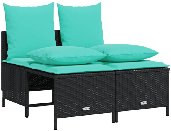 vidaXL 4-teiliges Gartensofa-Set mit Kissen, schwarzes Polyrattan 368388
