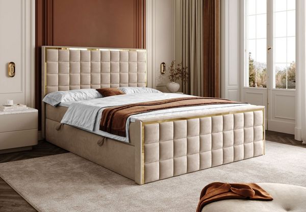 Lookway Boxspringbett ISADORA II GOLD mit zwei Bettkästen für Bettwäsche (Boxspringbett mit Topper), Breite: 140/160/180x200