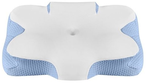 SONGMICS Kopfkissen, Kissen ergonomisch, Nackenkissen kühlend, höhenverstellbar, Memory Foam Kissen, weiß-blau
