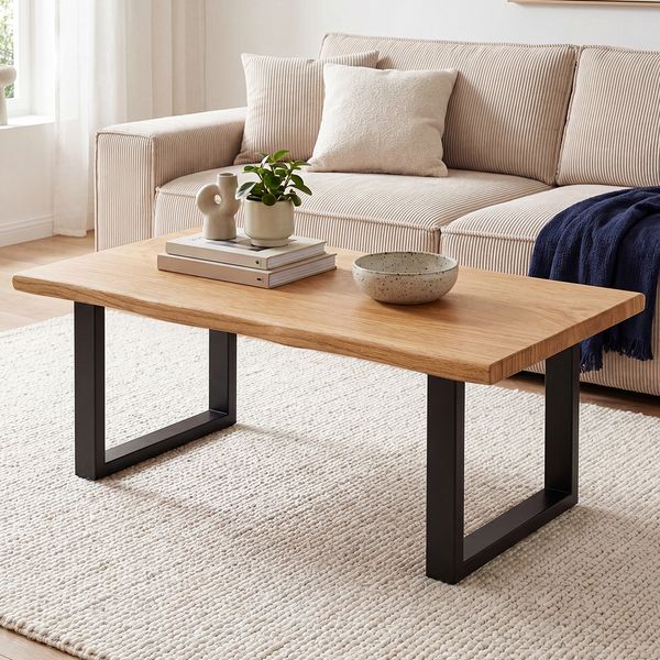 skølm 'Orm' Couchtisch, aus Eichenholz, mit U-förmigen Metallkufen, 110 x 55 cm, natur geölt, Sofatisch aus echter Baumkante
