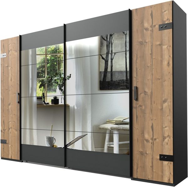 Wimex Schwebetürenschrank Stockholm, Schlafzimmerschrank mit Industrial-Look, rustikale Optik Kleiderschrank mit Spiegel BESTSELLER Schrank Garderobe