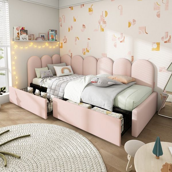 Flieks Polsterbett (1-tlg), Einzelbett Daybett Tagesbett Schlafsofa mit 2 Schubladen Samt 90x190cm
