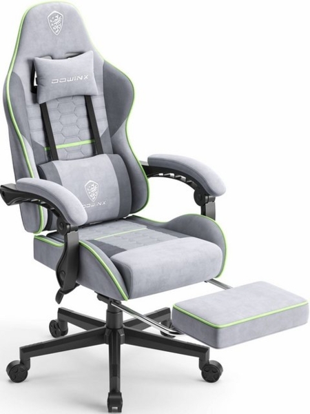 Dowinx Gaming-Stuhl Taschenfederkissen mit Kopfstützenmassage, ergonomisches Design, mit Fußstütze, Grau Bild 4