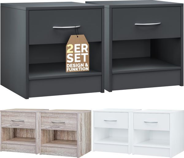 CASARIA® Nachttisch Nachtkonsole mit Schublade Anthrazit 2er Set