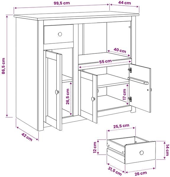 VidaXL Mikrowellen-Sideboard PANAMA Weiß und Honigwachs Massiv-Kiefer 42033389 Bild 9