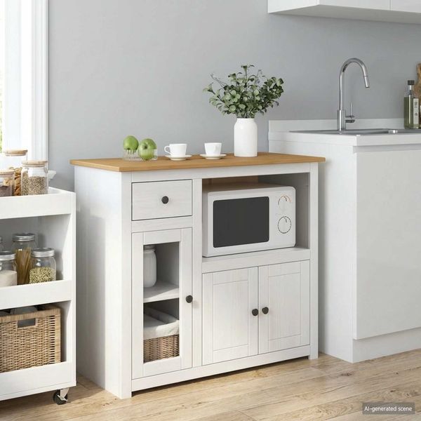 VidaXL Mikrowellen-Sideboard PANAMA Weiß und Honigwachs Massiv-Kiefer 42033389