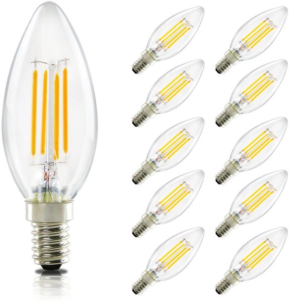 LED E14 Glühbirne Leuchtmittel:ZMH 10er pack Warmweiß Lampe kerze 4W 2700K Filament Birne Retro Edison C35 Glühlampe Vintage Light Bulb Glas Energiesparlampe - Nicht Dimmbar