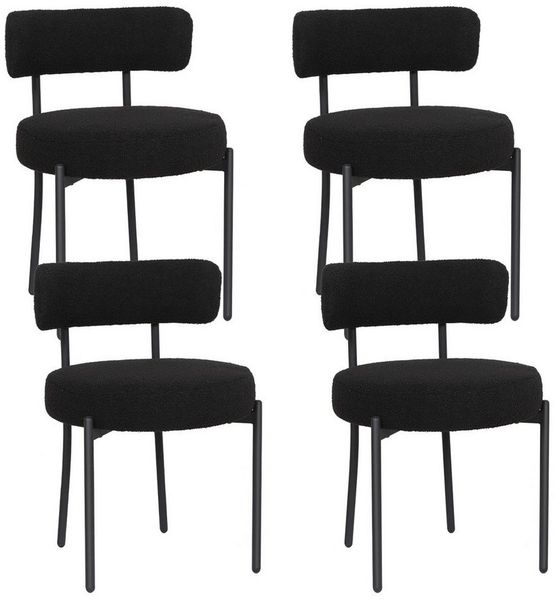 Puluomis Esszimmerstuhl (2/ 4/6er Set Bouclé mit Rückenlehnen, Polsterstühle Küchenstühle mit Metallbeinen, für Esszimmer Küche Wohnzimmer Schlafzimmer, Modern Retro Design, 4 St), Weiß, Schwarz