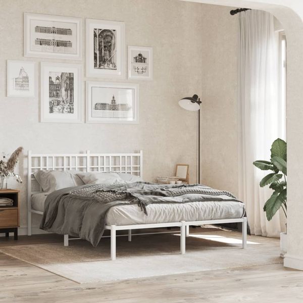 vidaXL Bettgestell mit Kopfteil Metall Weiß 120x190 cm 376370