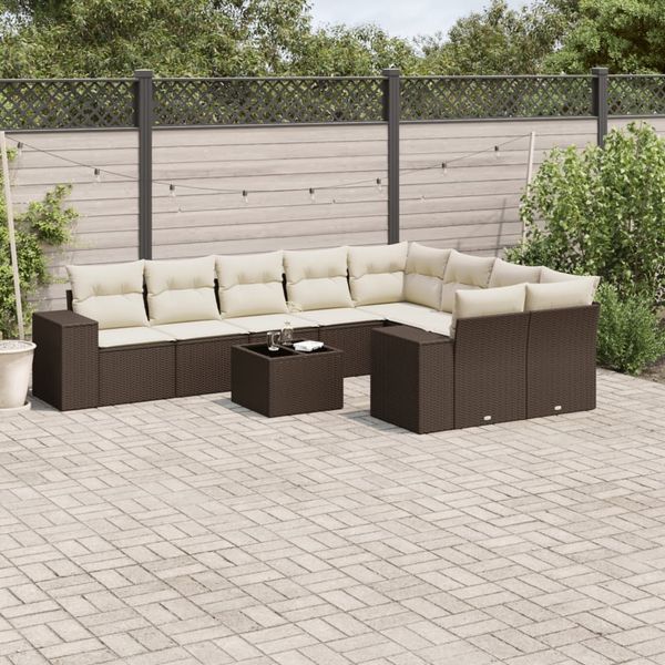 vidaXL 10-tlg. Garten-Sofagarnitur mit Kissen Braun Poly Rattan 3223052