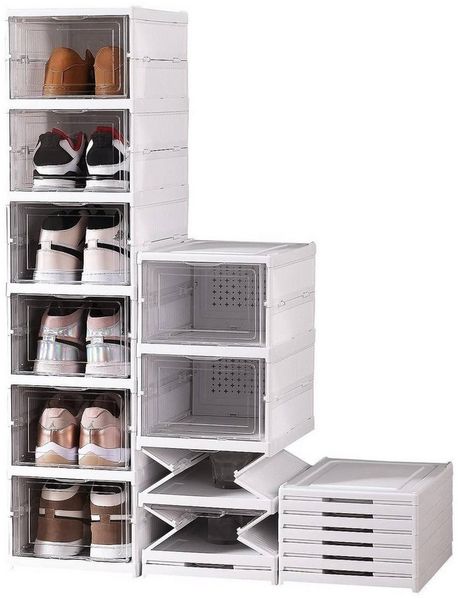 BlingBin Schuhschrank 6 Stück Schuhbox Set, Faltbare Stapelbare Schuh Organizer Box (Stapelbare & Klappbare Schuhaufbewahrungsbox, 1-St, 25,5 × 34,5 × 105 cm) Stapelbar Schuhe Organisator,für Haus und Büro Organisation & Lagerung