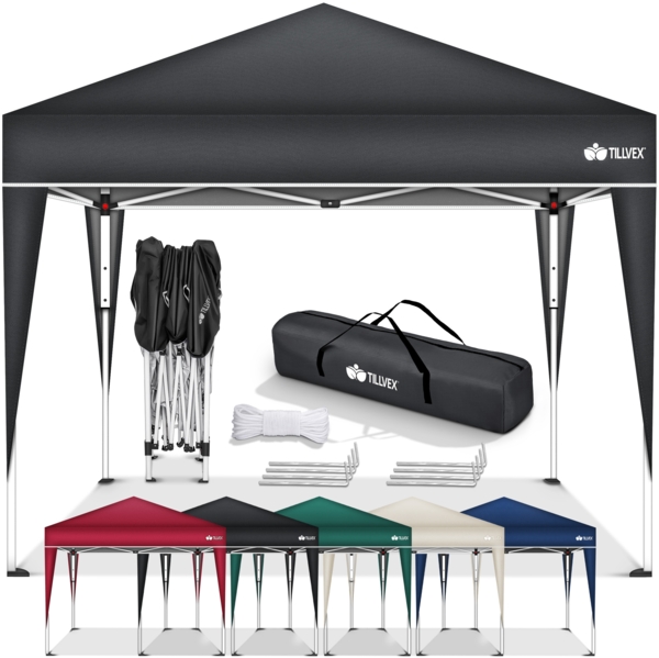 tillvex Pop-Up Faltpavillon mit Tasche, wasserdicht, höhenverstellbar & UV Schutz 50+, Stahl / Polyester, 3x3 m, Anthrazit