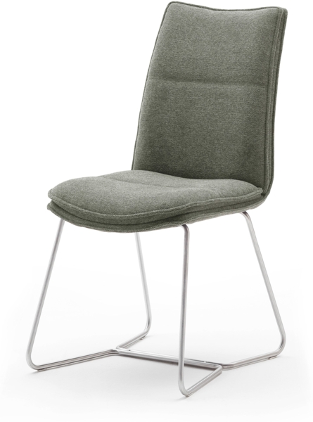 2er Set Kufenstuhl Hampton - Olive / Edelstahl