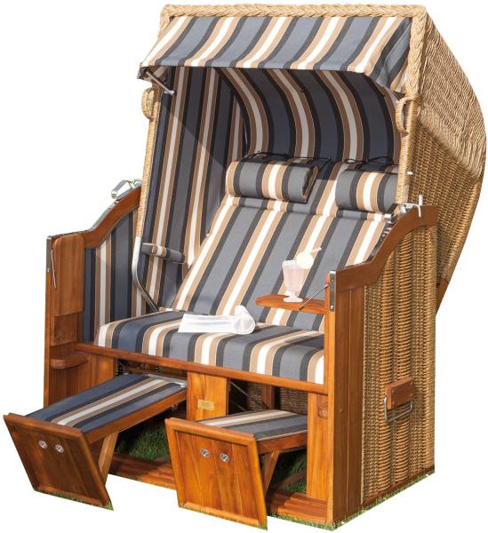 Sonnenpartner Strandkorb Classic Teak 2-Sitzer Halbliegemodell hyazinth/anthrazit mit Kissen