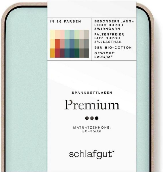 Schlafgut Spannbettlaken Premium, Gummizug: rundum, (1 Stück), Mako-Zwirn-Jersey, Petrol Light, L 140x200 cm - 160x220 cm Bild 2