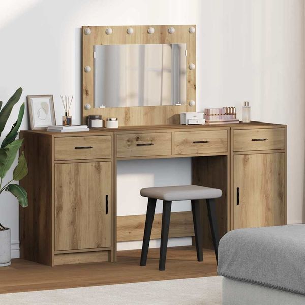vidaXL Schminktisch mit Spiegelbeleuchtung 3 pcs Braun Holzwerkstoff 3334253