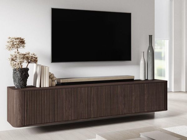 Compleo TV-Schrank 220 cm breit, Hängend oder auf Füßen, TV-Tisch japandi Nussbaum oder Kaschmir