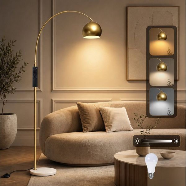 Sunicol Stehlampe Wohnzimmer Stehlampe dimmbar mit Fernbedienung & Glühbirne, Timer, Verstellbarem Metallschirm und Marmorsockel für Schlafzimmer