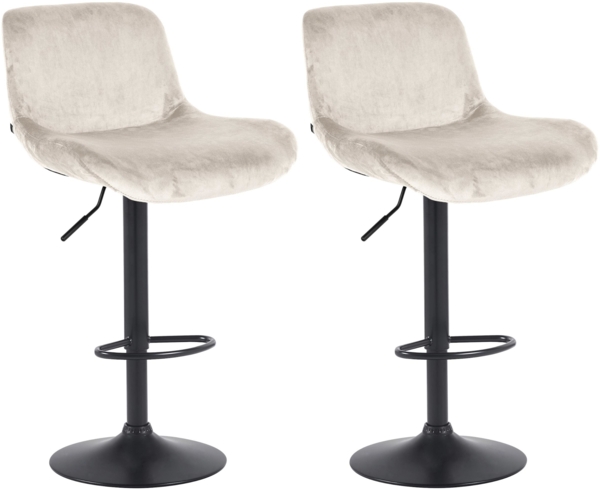 CLP 2er Set Barhocker Solon Schwarz höhenverstellbar und drehbar mit Rückenlehne,creme Samt